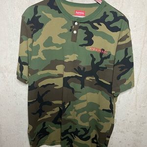 Supreme Camo Henley t shirt.